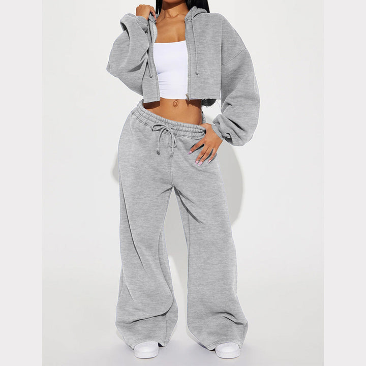 Damen nan Kapuzen-Crop-Top und weite Jogginghose Lounge-Set aus weichem Fleece Echo Archiv