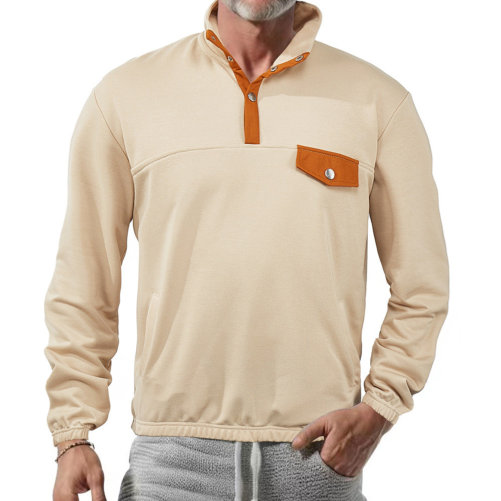 Herren Sportlicher Stehkragenpullover mit Kontrastdetails Echoarchiv