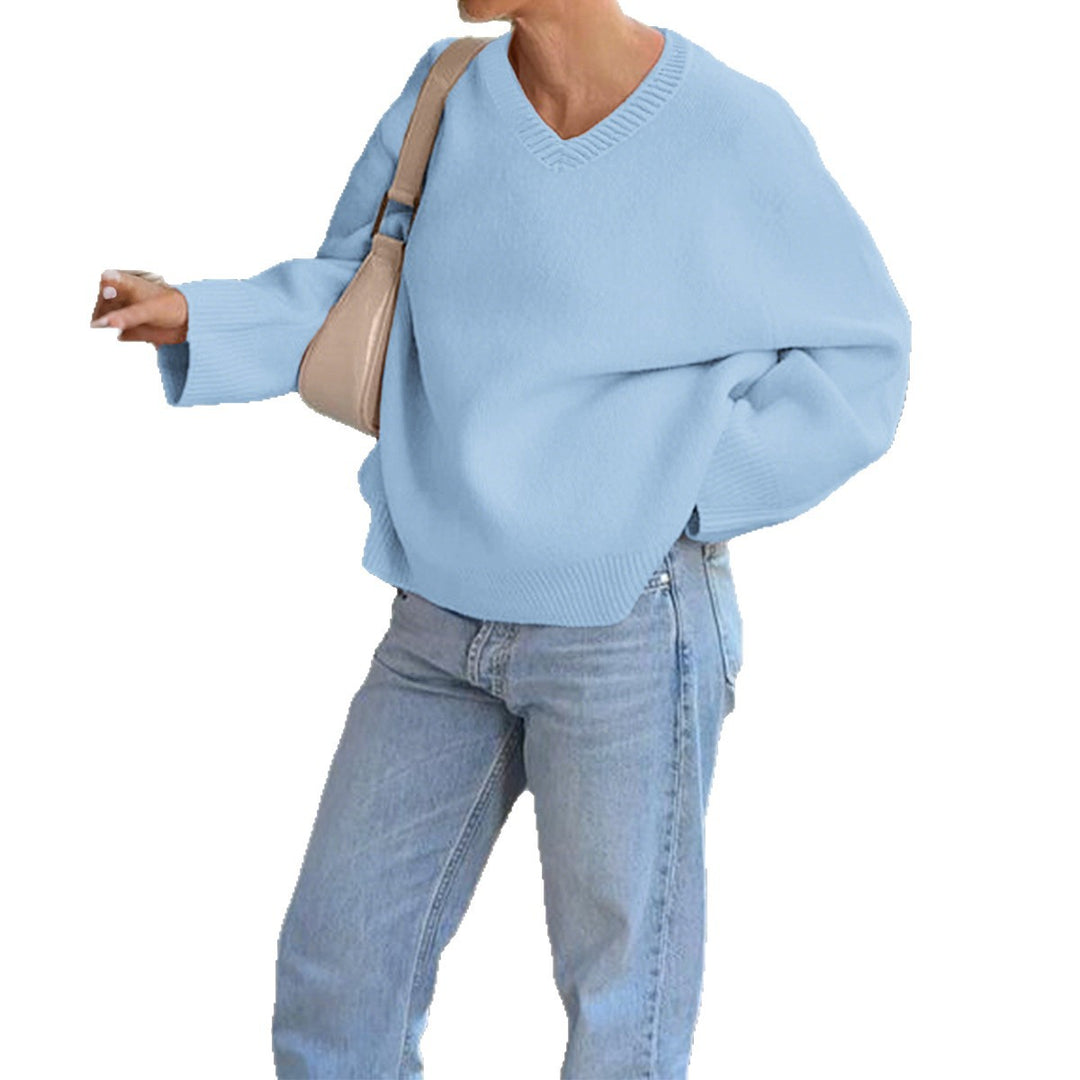 Damen nan oversized V-Ausschnitt Feinstrickpullover mit überschnittener Schulter, langen Kimonärmeln und breitem Rippbund Echo Archiv