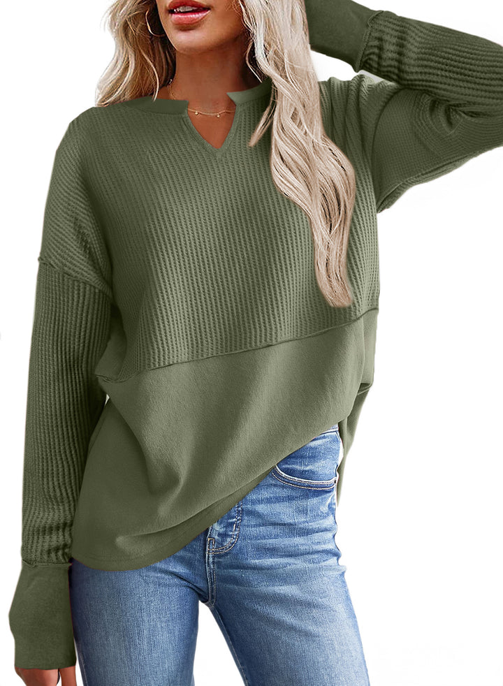 Damen Oversize-Pullover mit Waffle-Struktur, V-Notch und überschnittener Schulter Echo Archiv