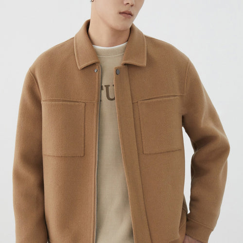 Herren Kurzjacke aus Wollmix mit Kastenform, Brusttaschen und verdecktem Reißverschluss Echoarchiv