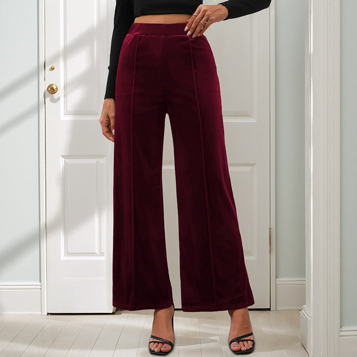 Damen Samt-Palazzohose mit hoher Taille und weitem Bein Echoarchiv