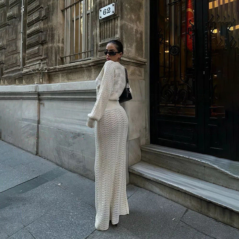 Damen elegantes gehäkeltes Maxikleid mit tiefem V-Ausschnitt Echo Archiv
