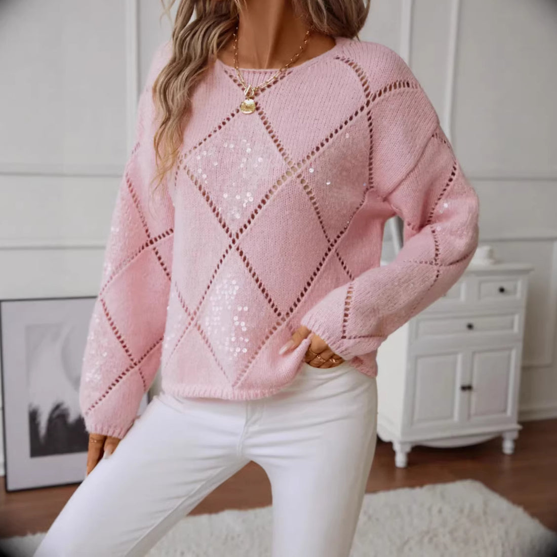 Damen Modischer Pullover mit Glitzerakzenten – Mavelle