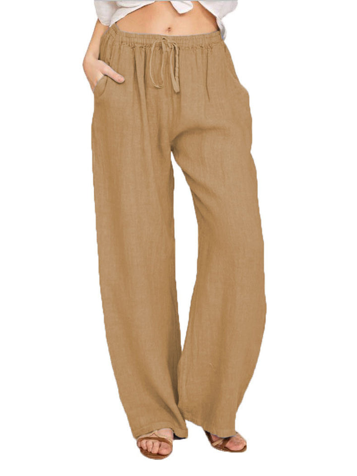 Damen Sommerliche Leinen-Palazzohose mit elastischem Bund, Seitentaschen und weitem Bein Echoarchiv