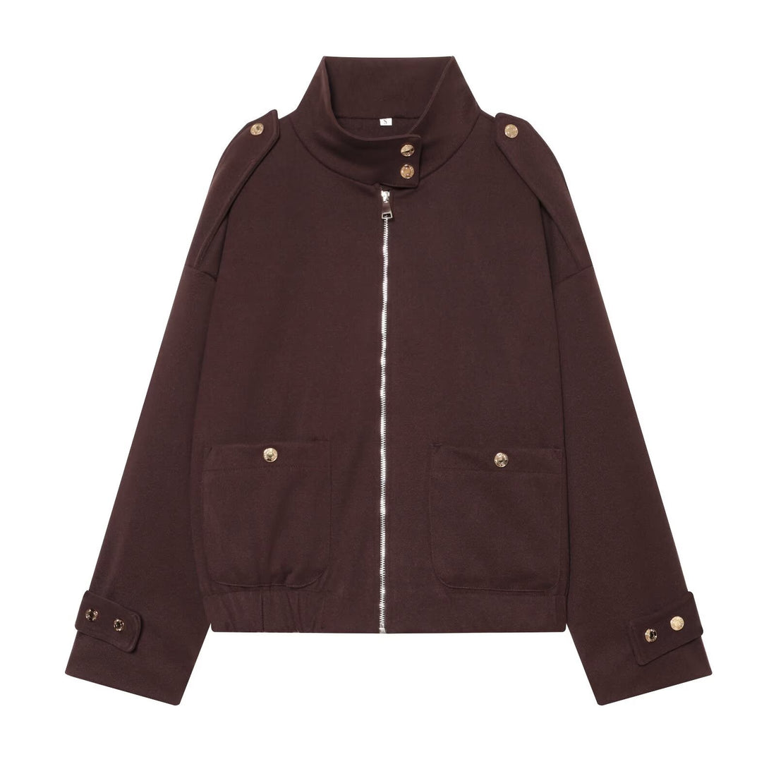 Damen Cropped Utility-Jacke mit hochgeschlossenem Kragen, Schulterklappen und aufgesetzten Pattentaschen Echoarchiv