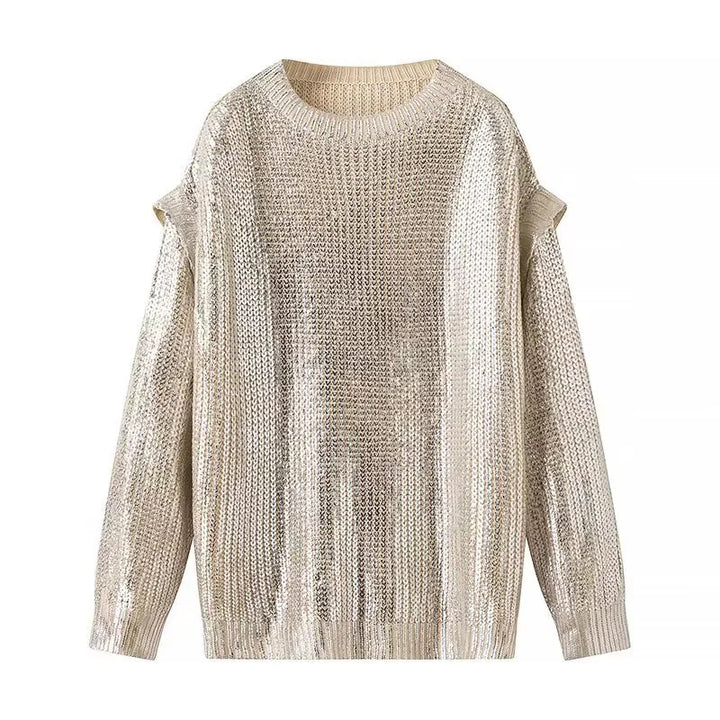 Damen nan leicht glänzender Grobstrick-Pullover mit Cut-Out-Schultern und Rundhalsausschnitt Echo Archiv