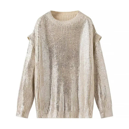 Damen nan leicht glänzender Grobstrick-Pullover mit Cut-Out-Schultern und Rundhalsausschnitt Echo Archiv