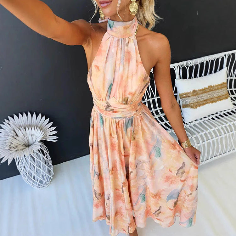 Damen Maxikleid mit Schwingendem Rock und Elegantem Halterneck Echoarchiv