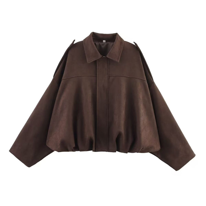 Damen Cropped Boxy‑Übergangsjacke im Wildlederlook mit Epauletten Echoarchiv