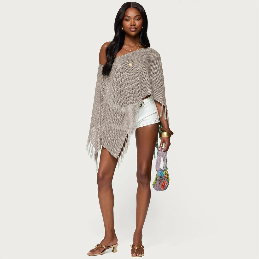 Damen stylischer Poncho mit Fransen Echo Archiv