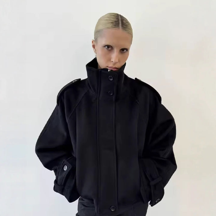 Damen 90+ kurzgeschnitteter Wollmix‑Blouson mit Funnelkragen und Taillierungsdetails Echo Archiv