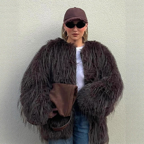 Damen Oversize Kunstpelz‑Mantel mit langfloriger Shag‑Optik und kastiger Silhouette Echoarchiv