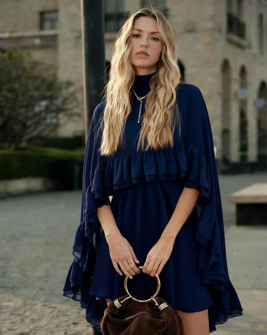 Damen romantisches Chiffonkleid mit Volants und weitem Saum Echo Archiv