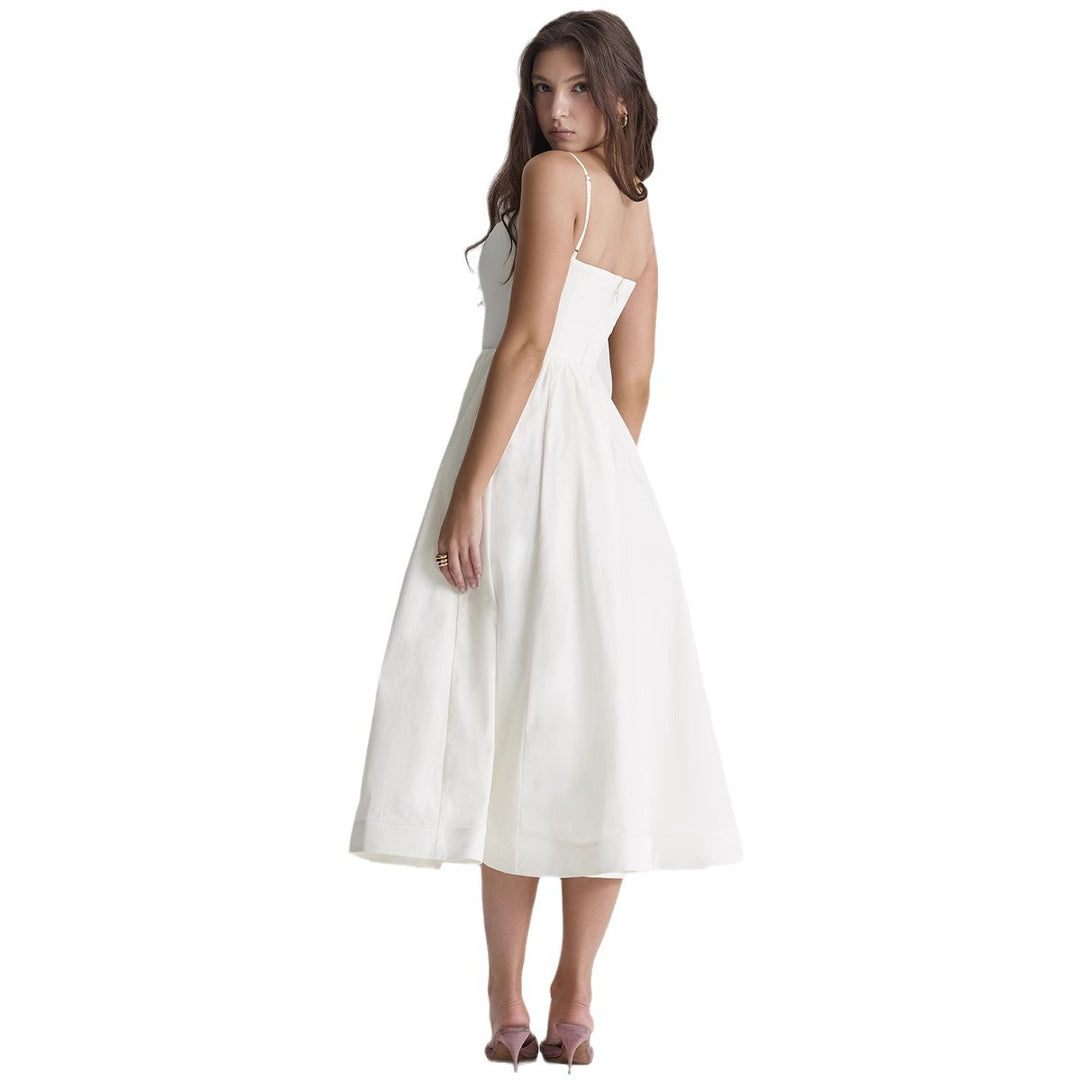 Damen elegantes Midikleid mit Spaghetti-Trägern und fließendem Rock Echo Archiv