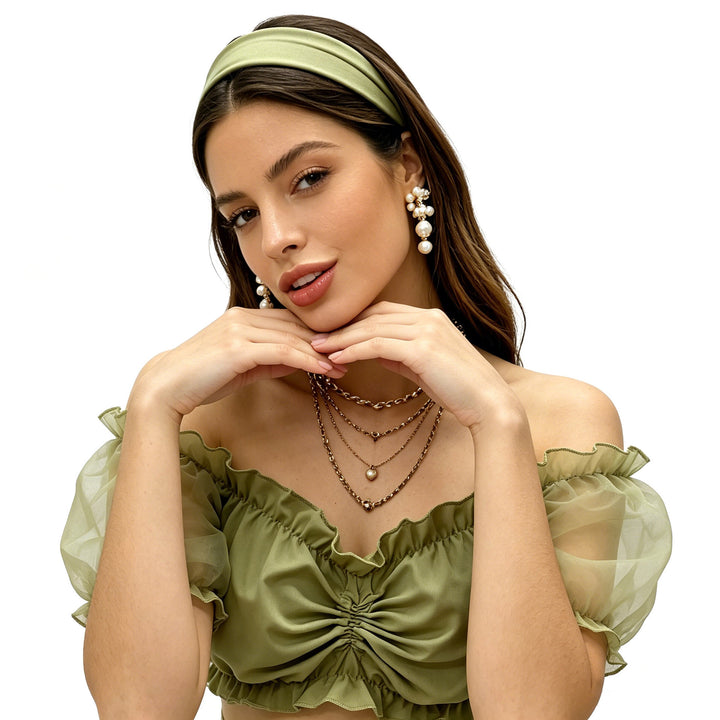 Damen nan gerafftes Crop Top mit Carmenausschnitt und transparenten Organzaärmeln Echo Archiv