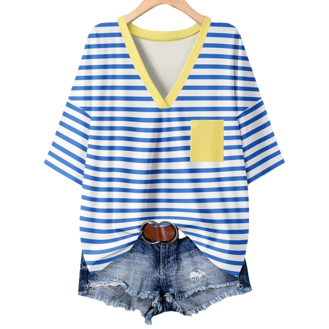Damen lässiges V-Neck T-Shirt mit Streifen-Design Echoarchiv