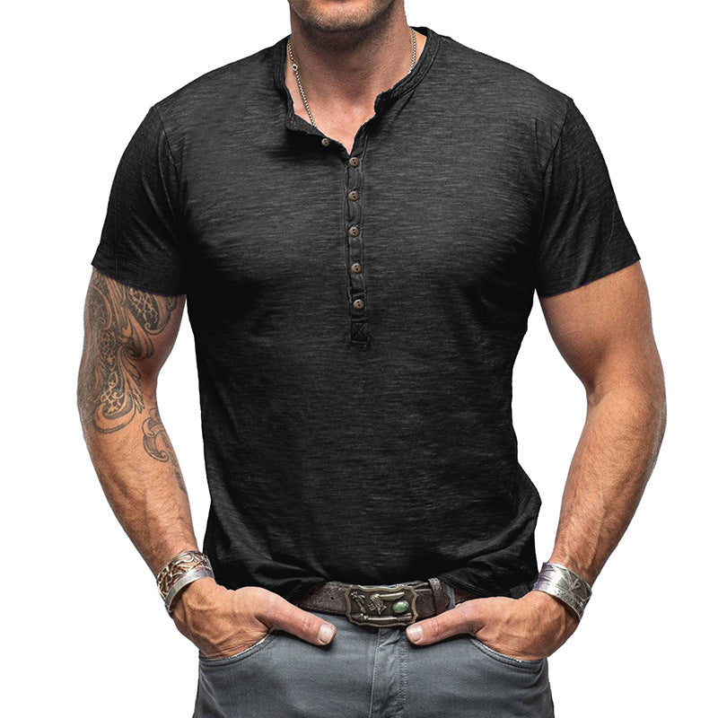 Herren Kurzarm Henley-T-Shirt mit strukturierter Knopfleiste Echoarchiv
