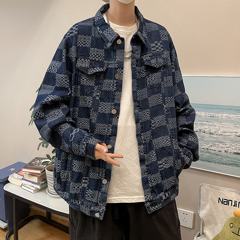 Herren Modische Denimjacke mit Karomuster Echoarchiv