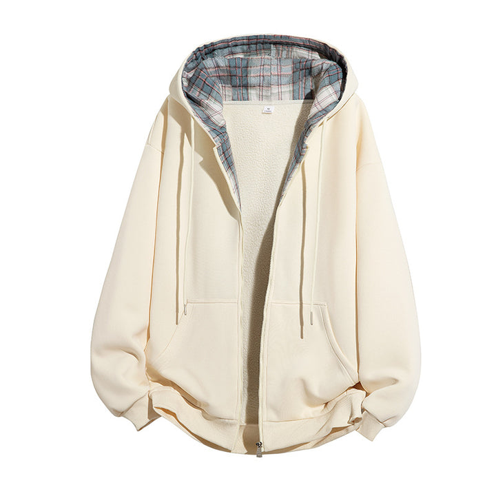 Herren Kapuzenjacke mit Teddy‑Fleece‑Futter und kariertem Kapuzeninnenfutter, durchgehendem Reißverschluss Echo Archiv