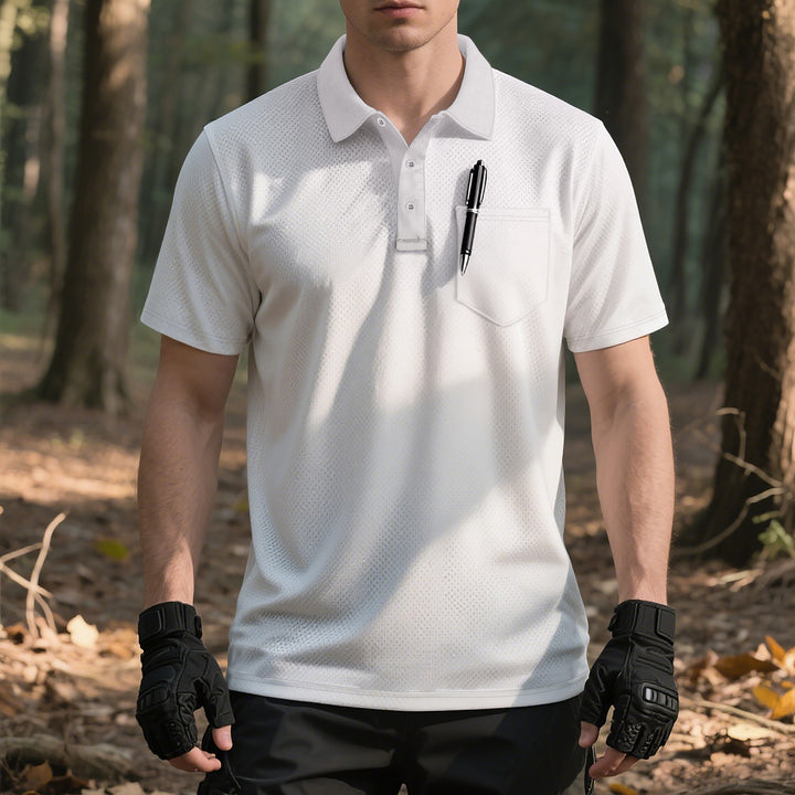 Herren nan funktionelles Kurzarm-Poloshirt mit Brusttasche, eingearbeiteter Stiftlasche und mikroperforierter Belüftung Echo Archiv