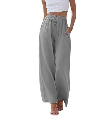 Damen nan weite Leinenhose mit elastischem Bund Kordel und Seitentaschen Echo Archiv