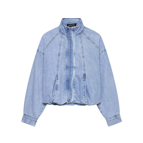 Damen Oversize Denim-Blouson mit hohem Stehkragen und elastischem Saum Echoarchiv