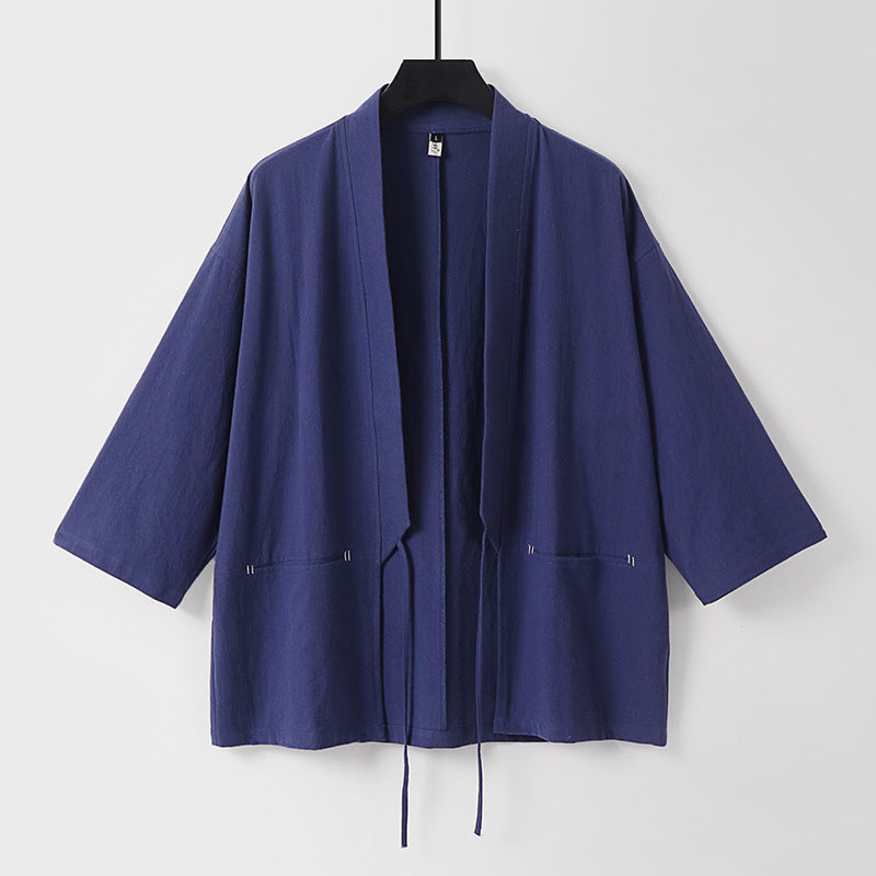 Damen Lockerer Kimono-Cardigan aus Baumwollmix mit Tunnelzug und Hüfttaschen Echoarchiv