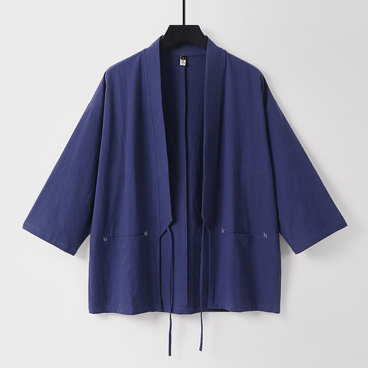Damen Lockerer Kimono-Cardigan aus Baumwollmix mit Tunnelzug und Hüfttaschen Echoarchiv