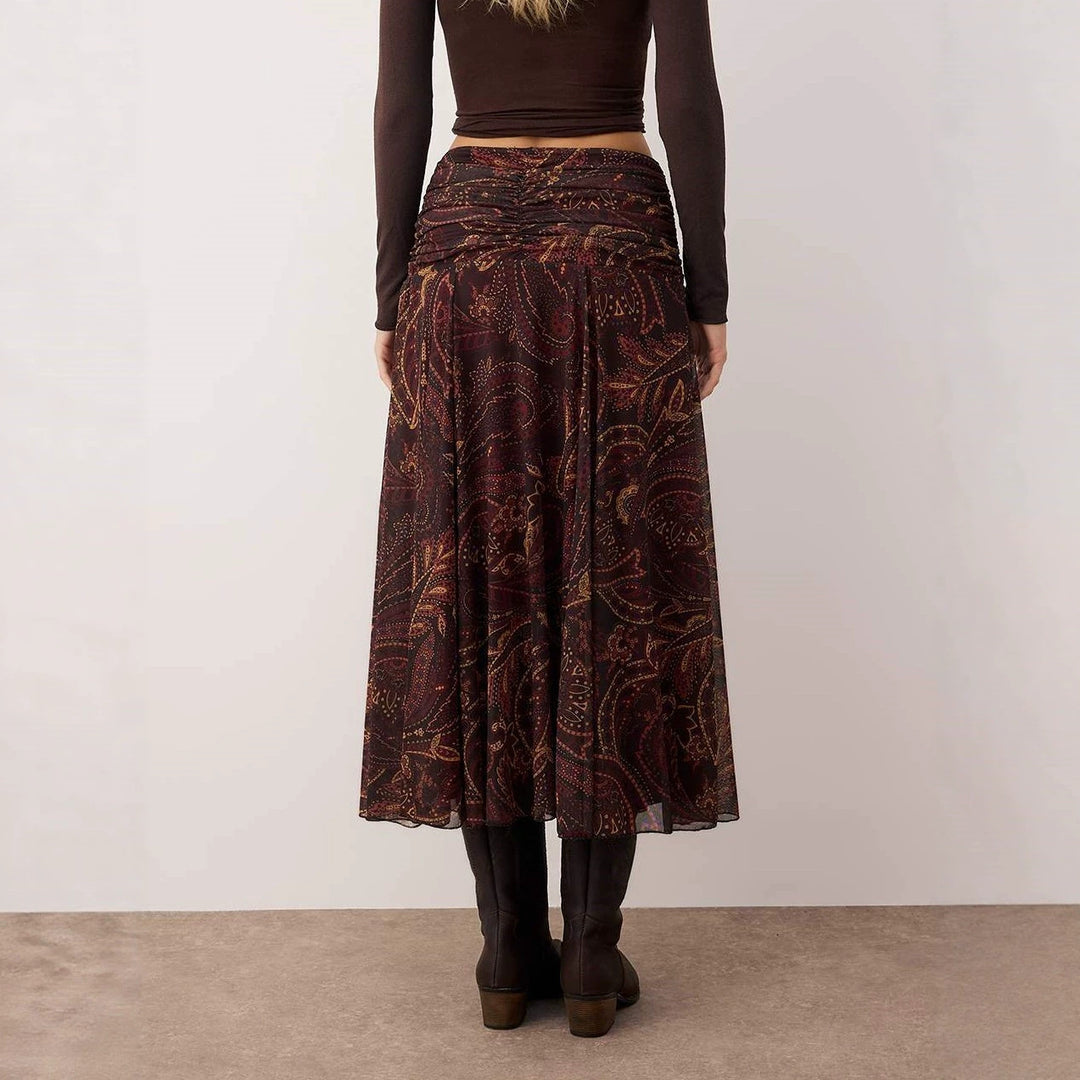 Damen Midirock im Boho‑Stil mit gerafftem Hüftbund und Paisley‑Print – Avérine