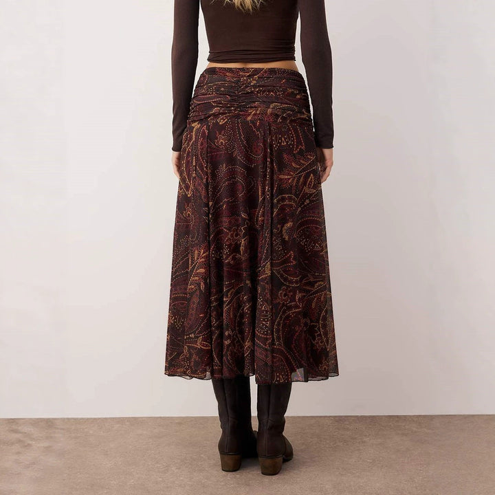 Damen Midirock im Boho‑Stil mit gerafftem Hüftbund und Paisley‑Print – Avérine