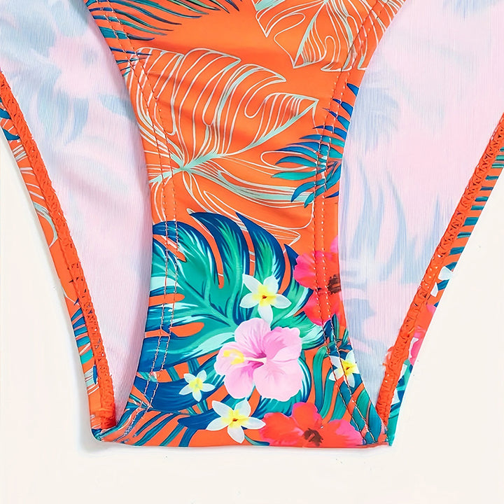 Damen Bandeau-Bikini-Set mit tropischem Druck und bequemen Trägern Echo Archiv