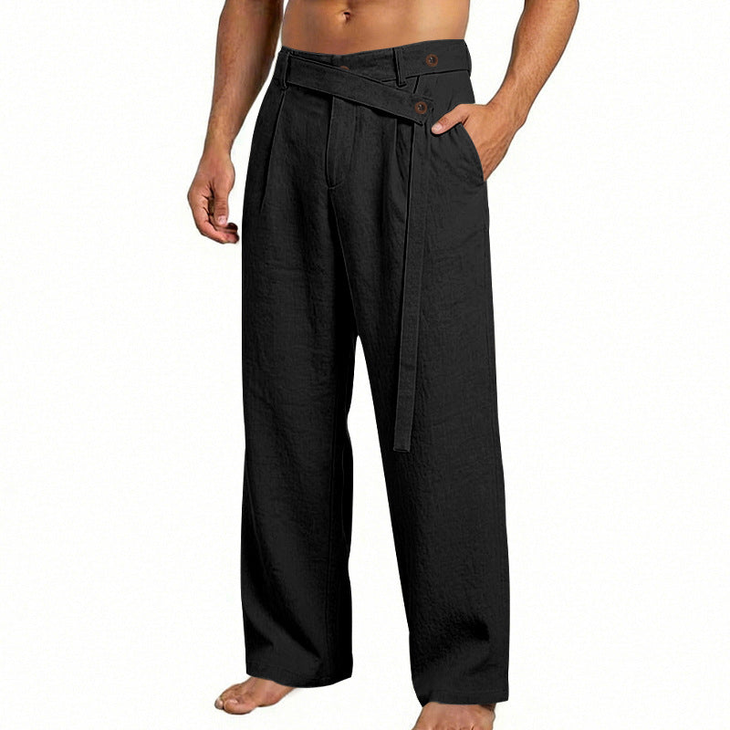 Herren nan weite Leinenhose mit Wickelbund, hoher Taille und legerem Bein Echo Archiv