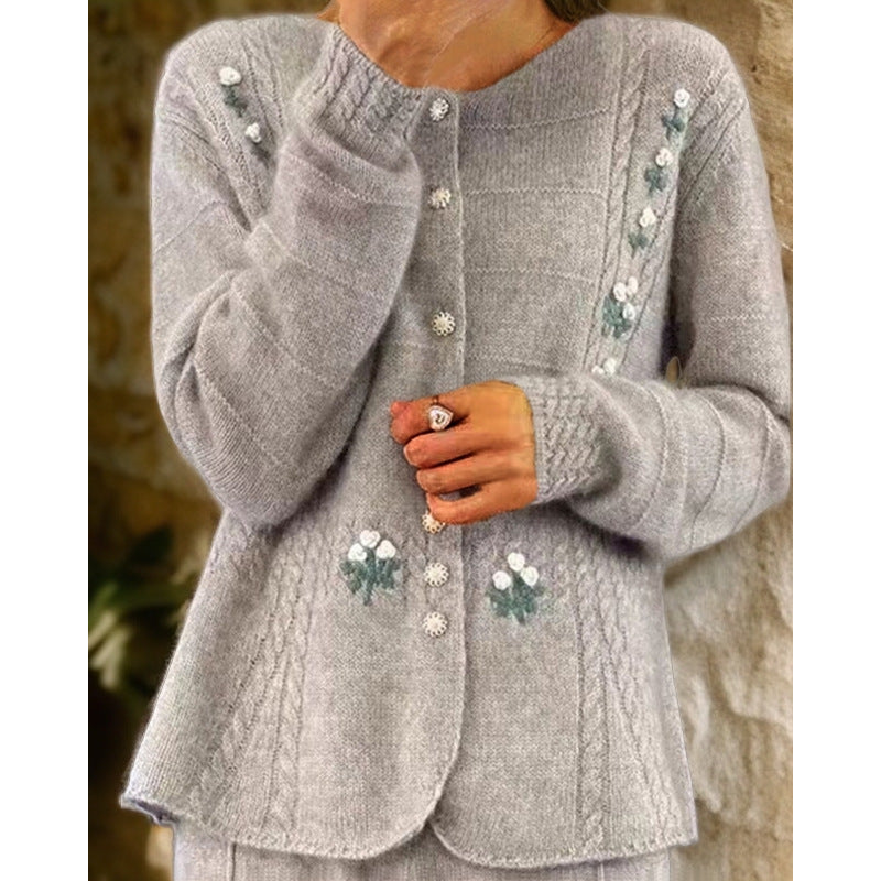 Damen nan Strickcardigan mit floraler Reliefstickerei und Zopfmuster Echo Archiv