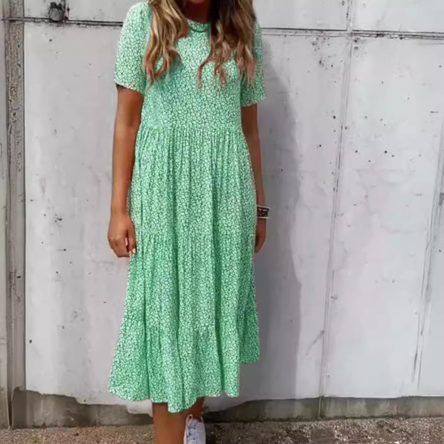 Damen nan leichtes Midikleid mit geraffter Taillenpartie, kurzen Ärmeln und mehrlagigem Stufenrock Echo Archiv