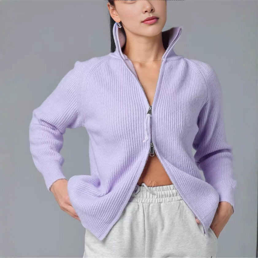 Damen Strickjacke mit hohem Kragen und Reißverschluss Echoarchiv