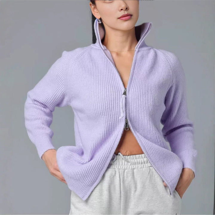 Damen Strickjacke mit hohem Kragen und Reißverschluss Echoarchiv