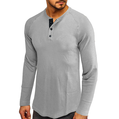 Herren Langarm-Henley Shirt mit strukturiertem Design Echoarchiv