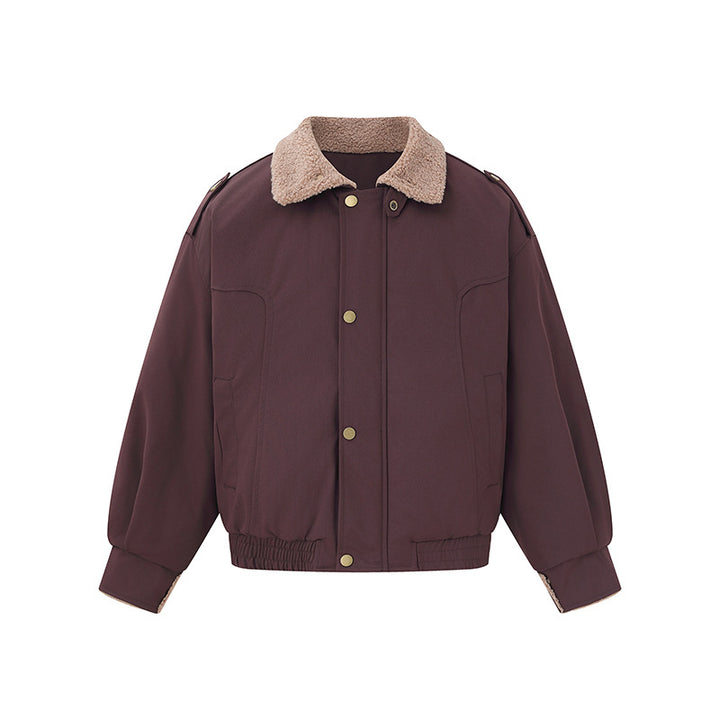 Damen Kurz geschnittener Boxy‑Blouson mit Teddykragen und Schulterlaschen Echoarchiv