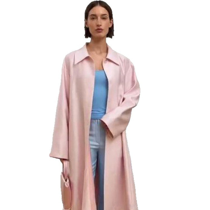 Damen leichter satinähnlicher Longmantel im Oversize-Schnitt mit weitem Revers Echoarchiv