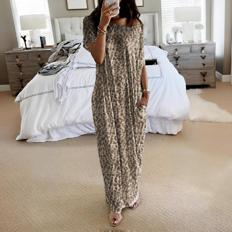 Damen Lockere Maxikleid mit Animal-Print und Seitentaschen Echo Archiv
