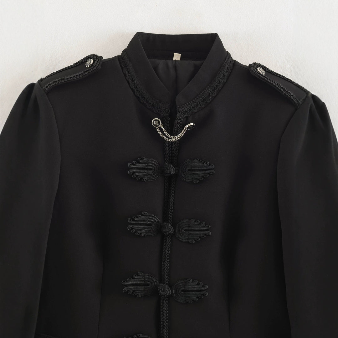 Damen Kurzblouson im Militärstil mit Mandarinkragen, Zierknoten und Epauletten Echo Archiv