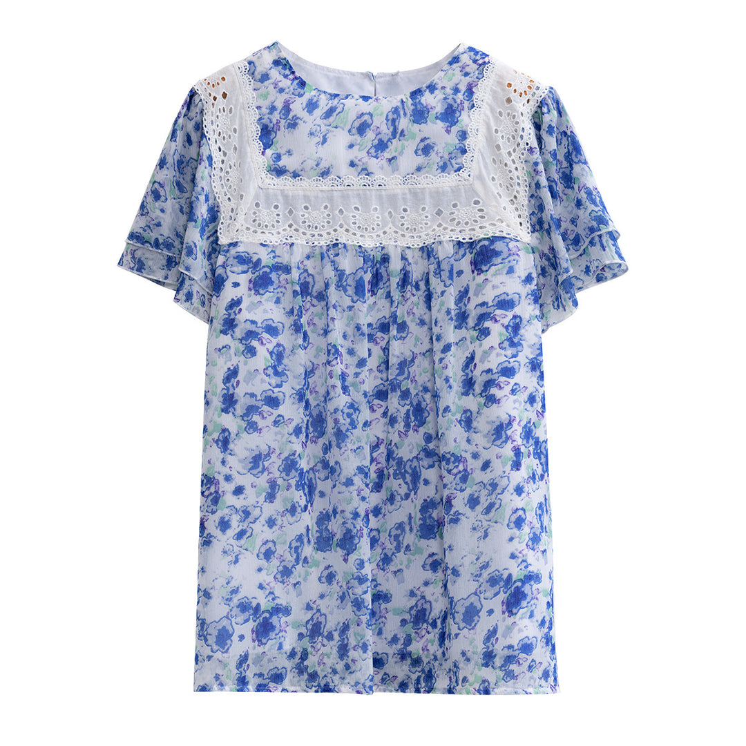 Damen Blumenmuster-Bluse mit Spitzenbesatz Echo Archiv