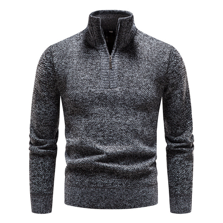 Herren eleganter Strickpullover mit modernem Stehkragen und Reißverschluss Echoarchiv