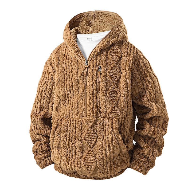 Herren Teddy-Fleece Halfzip-Kapuzenpullover mit Strukturstrick‑Optik, Brustreißverschluss und Kängurutasche Echo Archiv
