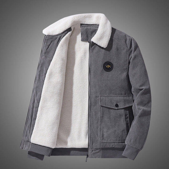 Herren nan gefütterte Cordjacke mit Sherpa-Innenfutter, Reißverschluss und aufgesetzten Klappentaschen Echo Archiv