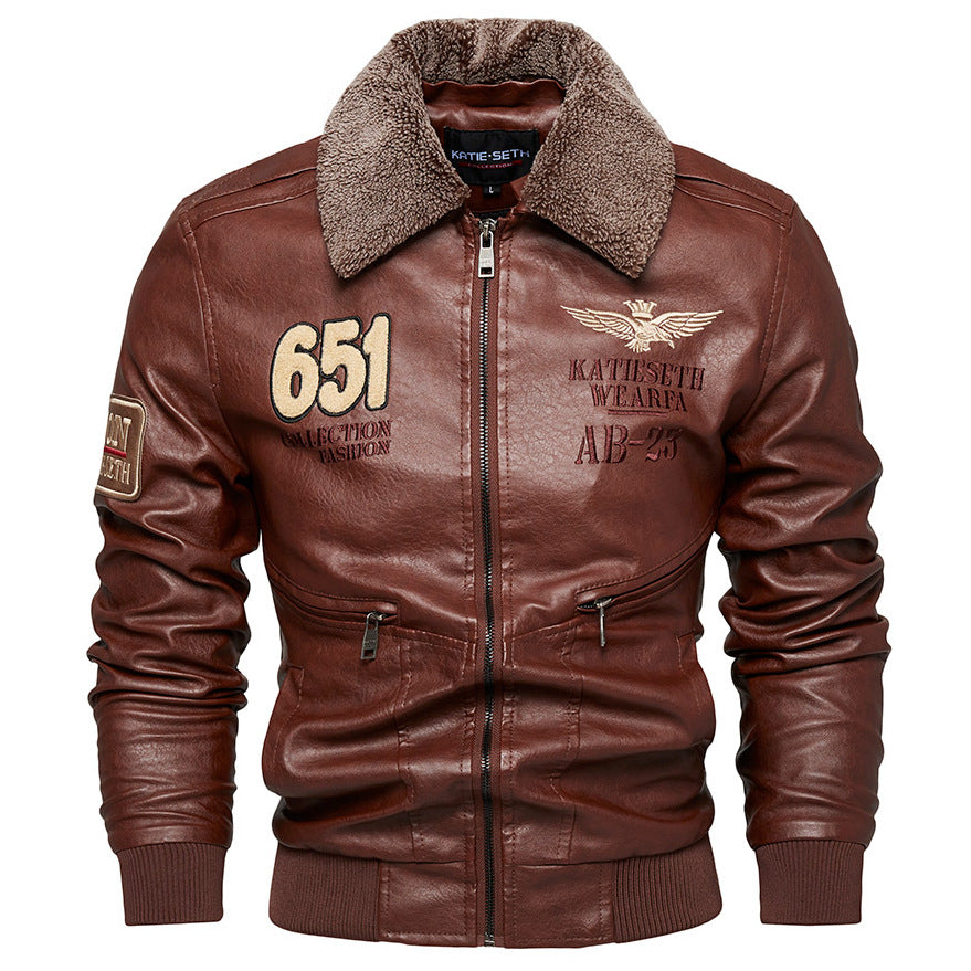 Herren Robuste Lederjacke mit abnehmbarem Teddykragen Echo Archiv