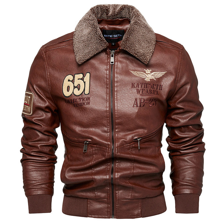 Herren Robuste Lederjacke mit abnehmbarem Teddykragen Echo Archiv