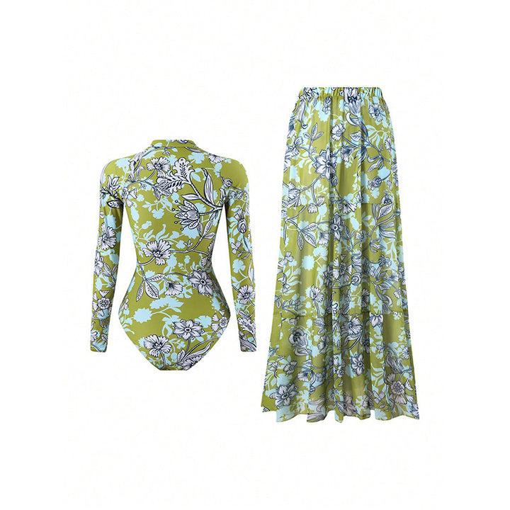 Damen eleganter Badeanzug mit langem Ärmel und schickem Überrock Echo Archiv