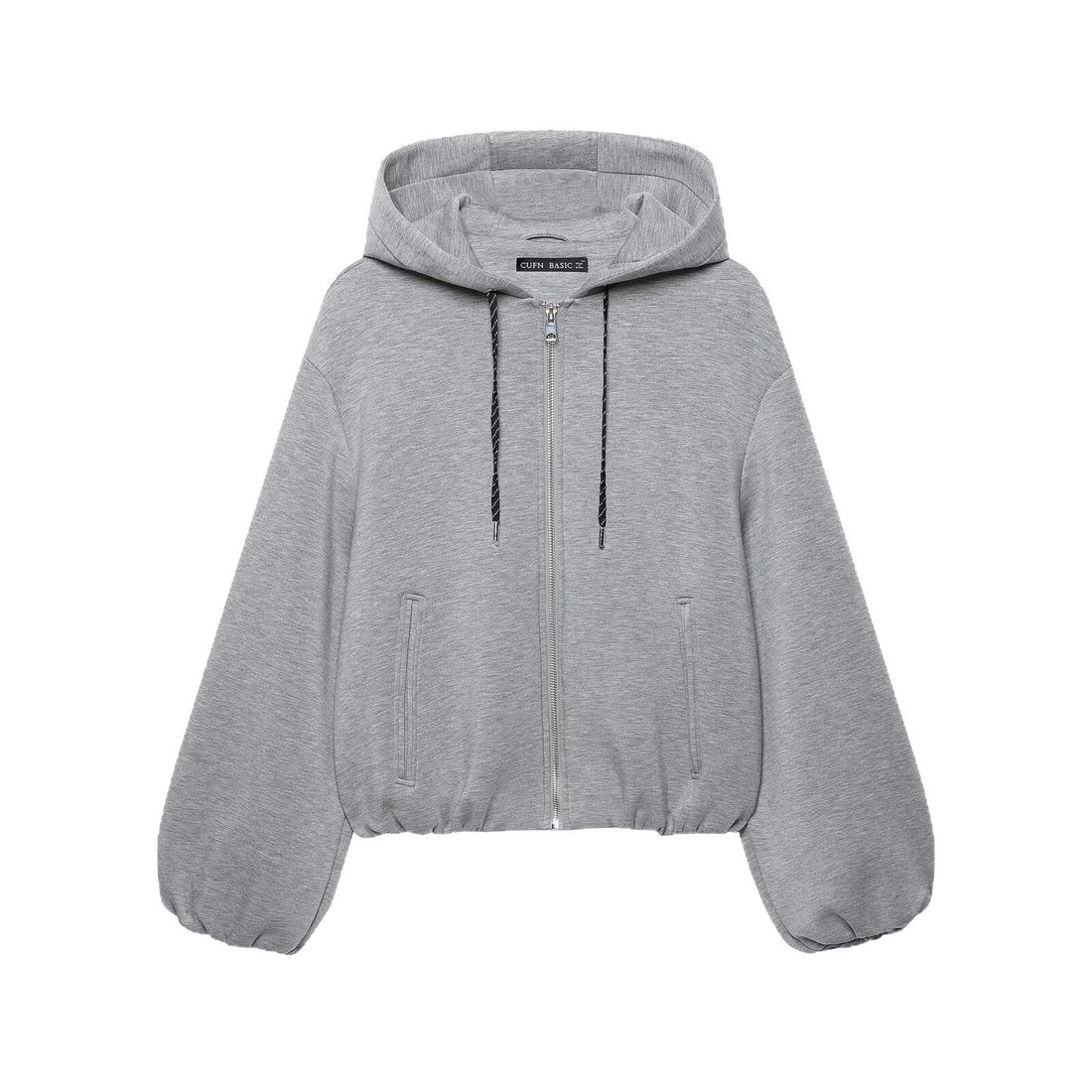 Damen Cropped Kapuzen-Sweatjacke mit Ballonärmeln und Tunnelzug Echoarchiv